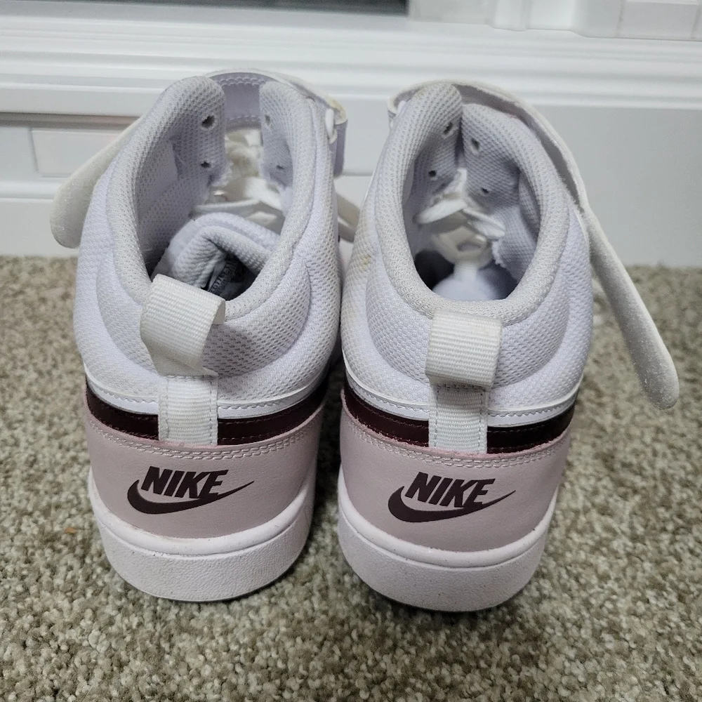 Nike Big Girls Court Borough Mid 2 Casual High-Top Sneakers White & Pink Sz 6.5Y
